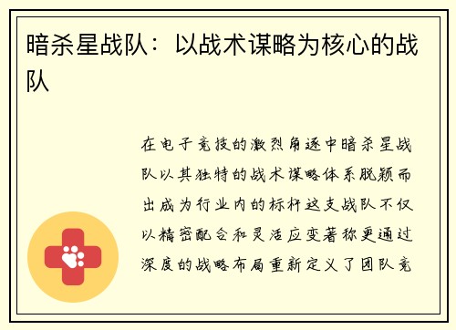 暗杀星战队：以战术谋略为核心的战队