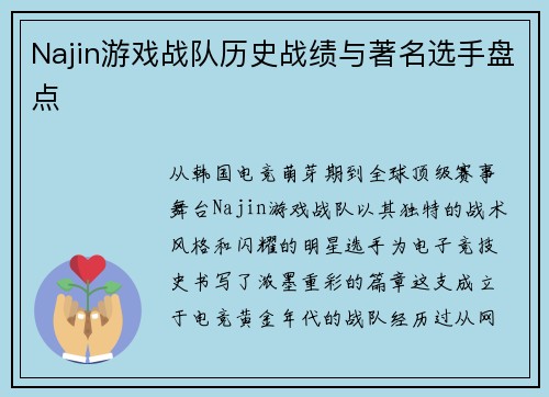 Najin游戏战队历史战绩与著名选手盘点